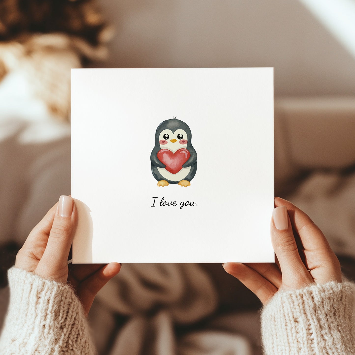 Funny Valentines Card, Cards for Him Her, Penguin Love Card