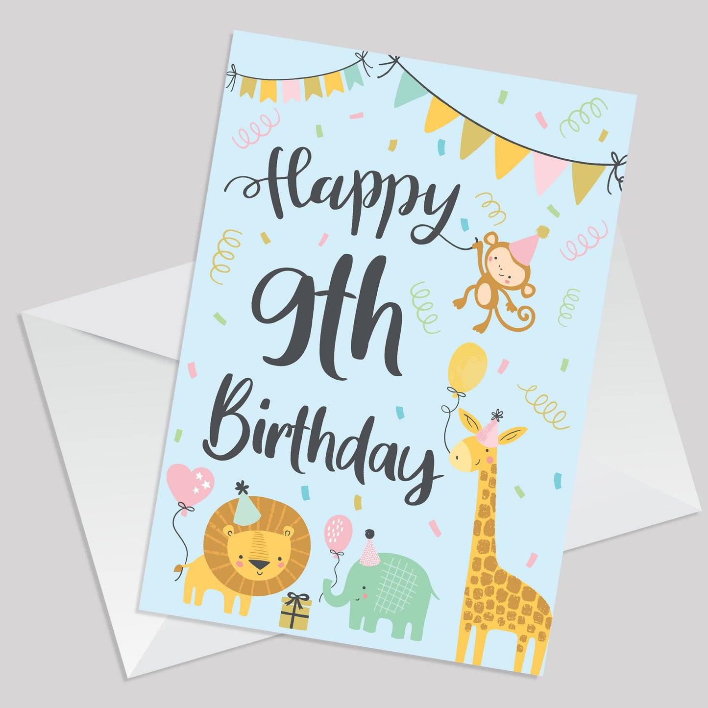 9th Birthday Jungle Animals Card for Girls Boys 9 Year Old Child