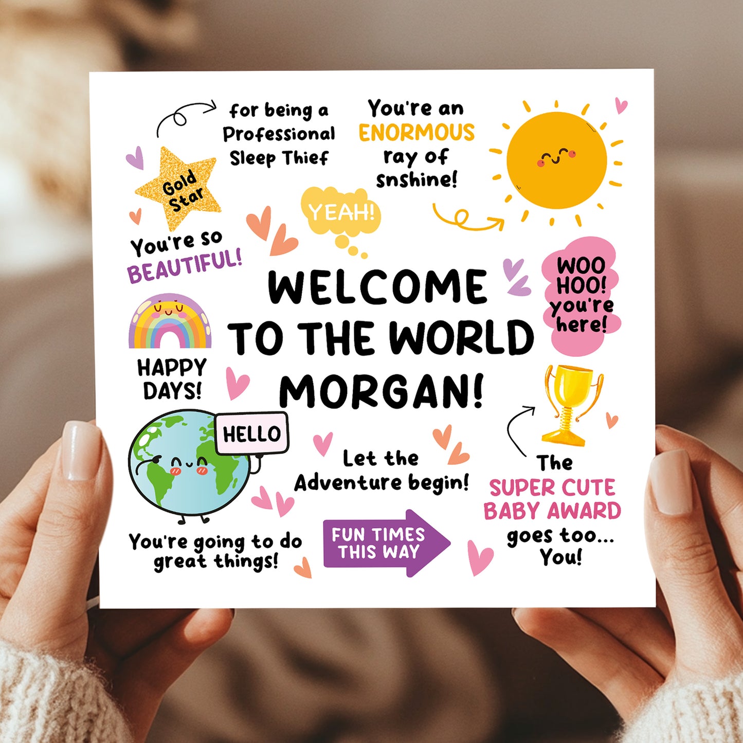 Personalised New Baby Card Baby Girl Welcome To The World Card