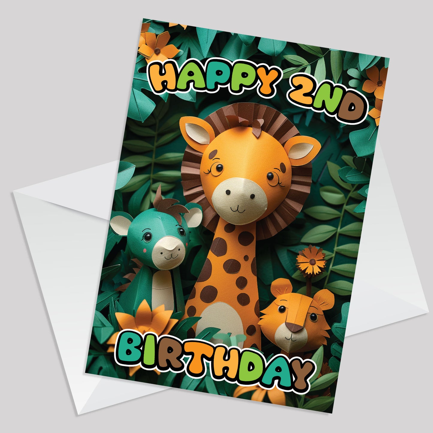 2nd Birthday Card for Boys Girl Jungle Animals Birthday Card