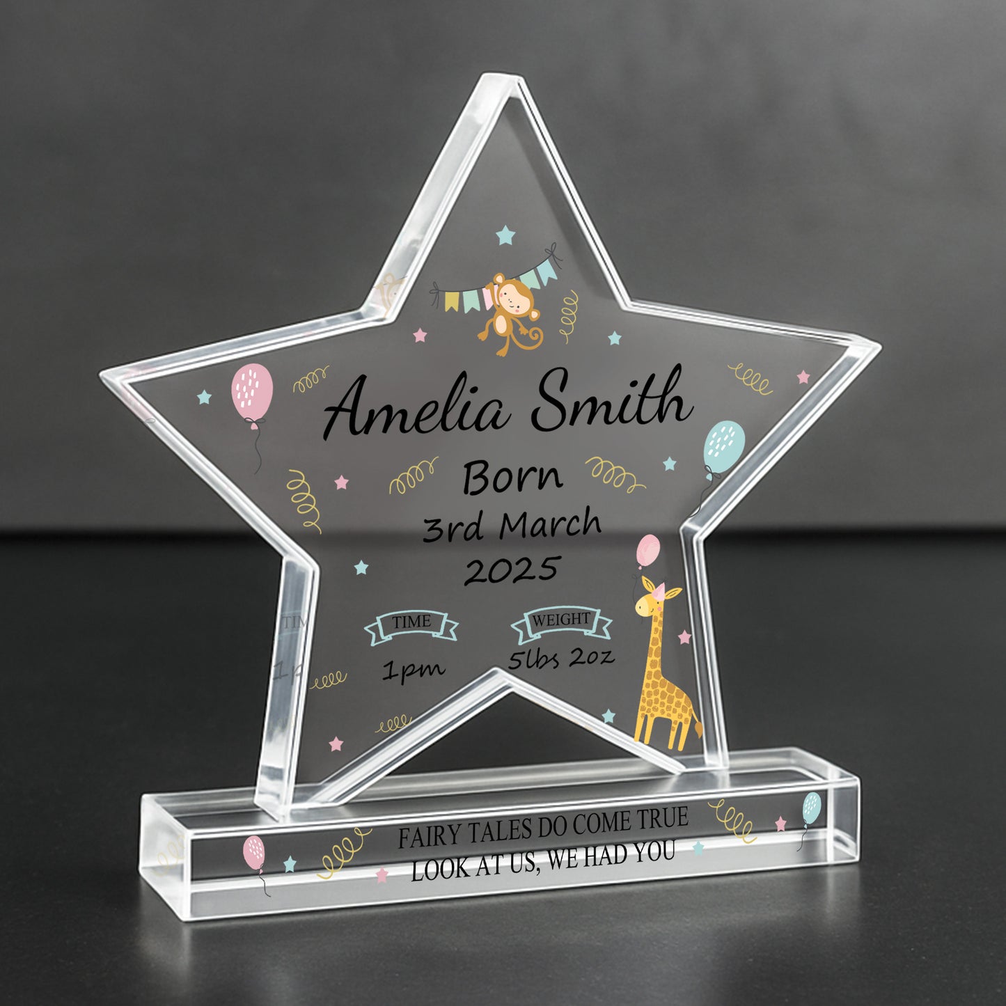 New Baby Personalised Gift Birth Details Gift Acrylic Star