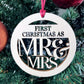 First Christmas As Mr & Mrs Wooden Bauble Tree Decoration Gift