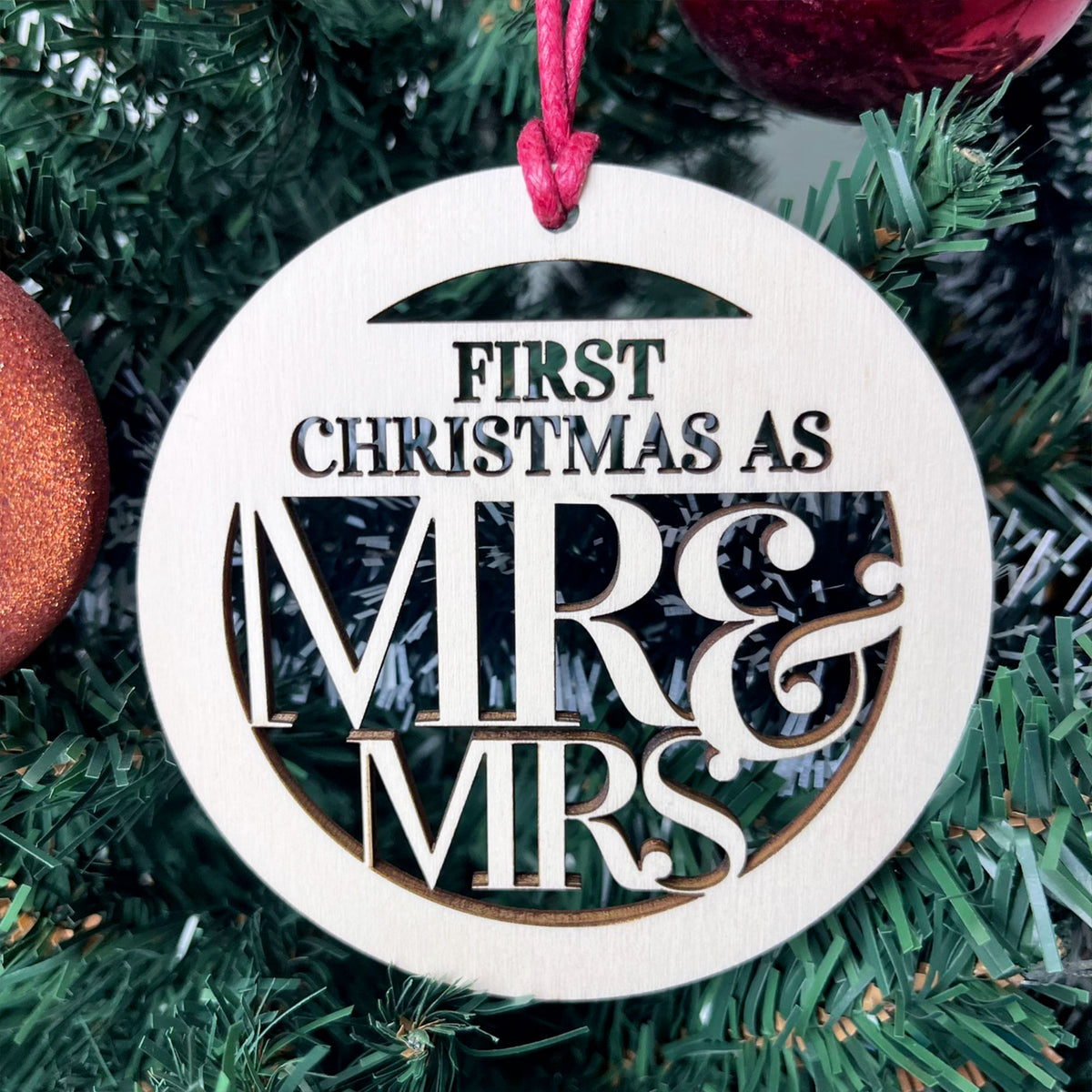 First Christmas As Mr & Mrs Wooden Bauble Tree Decoration Gift