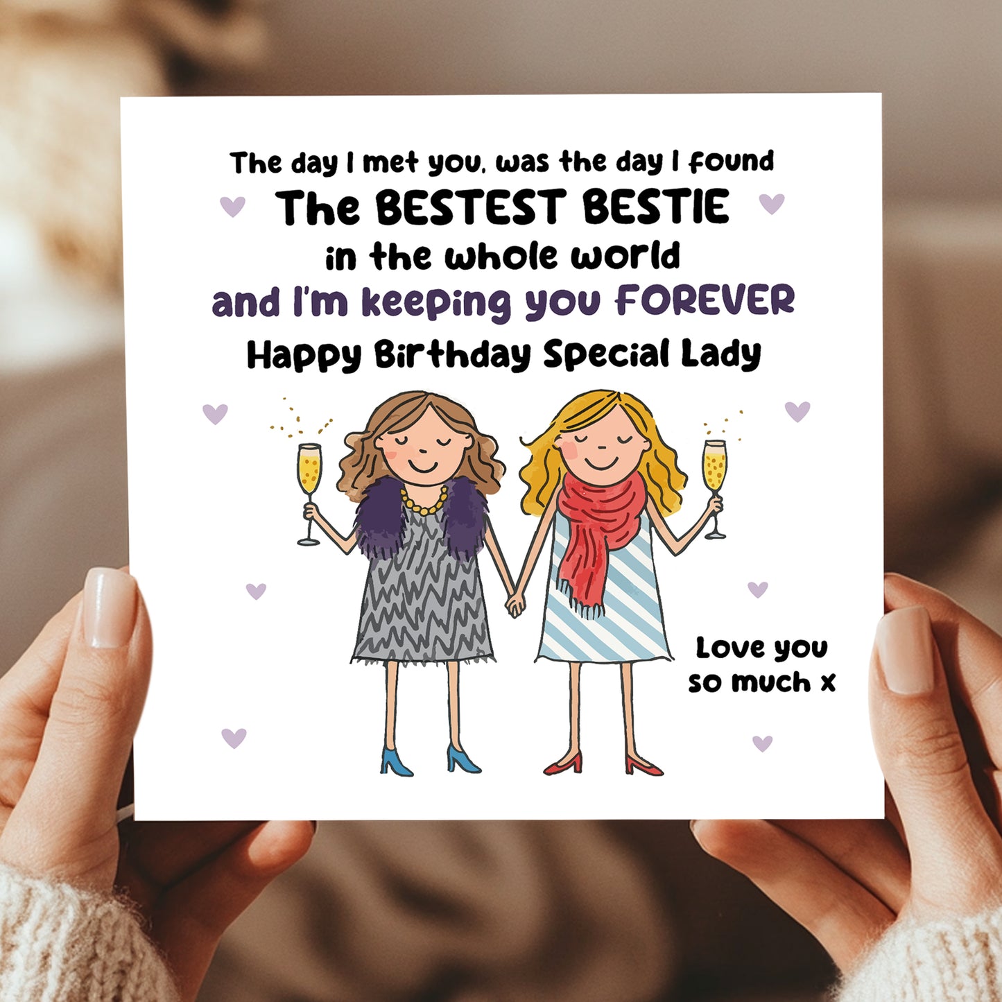 BESTIE Birthday Card With Kraft Envelope BFF Birthday Card