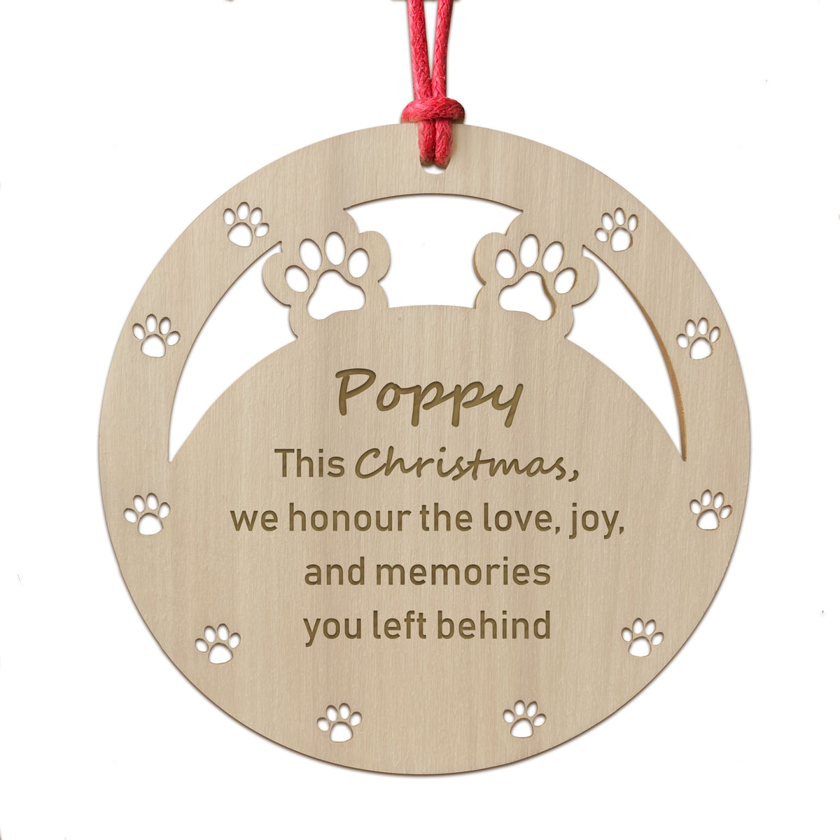 Personalised Dog Memorial Christmas Bauble Engraved Wooden Pet