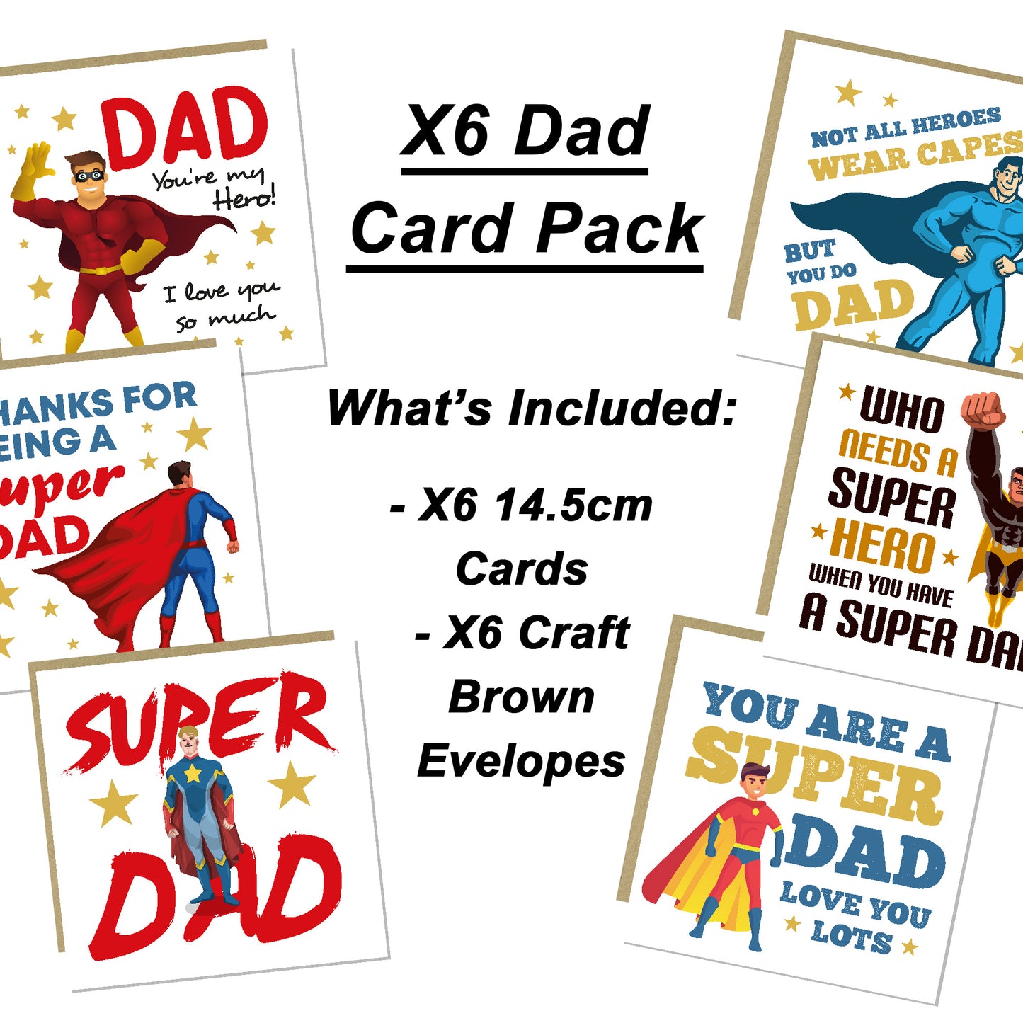 Superhero Dad Card Multipack of 6 For Birthday Fathers Day Cards