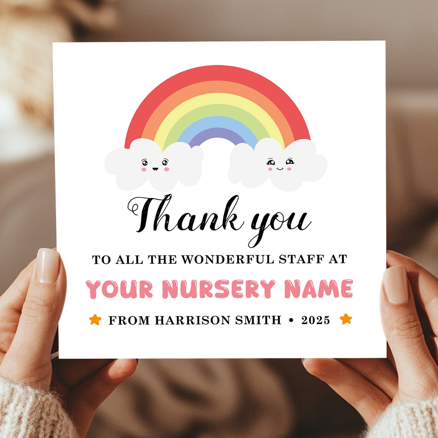 Personalised Thank You To The Wonderful Staff Card Nursery