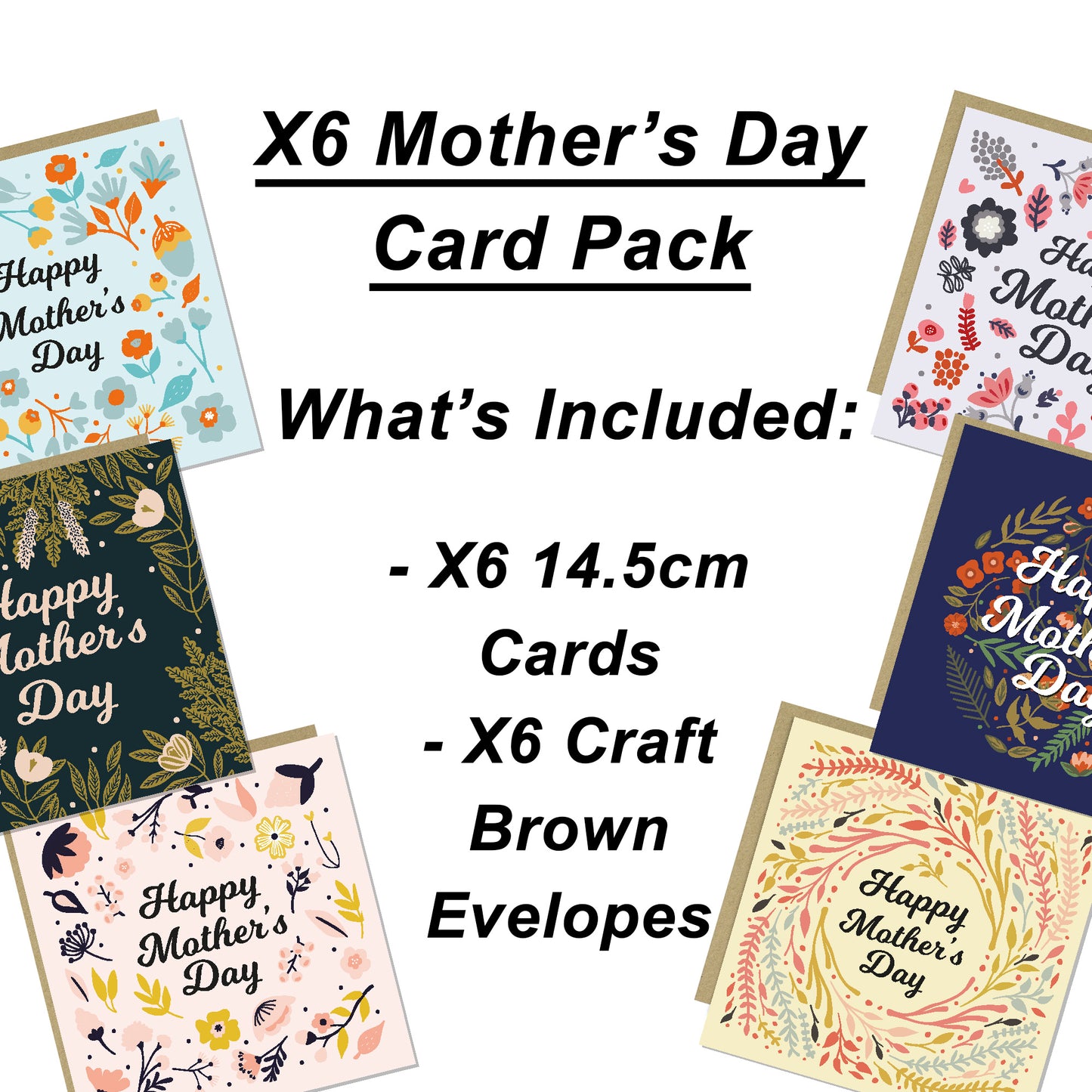 Happy Mothers Day Card Multipack of 6 Mothers Day Assortment Mum