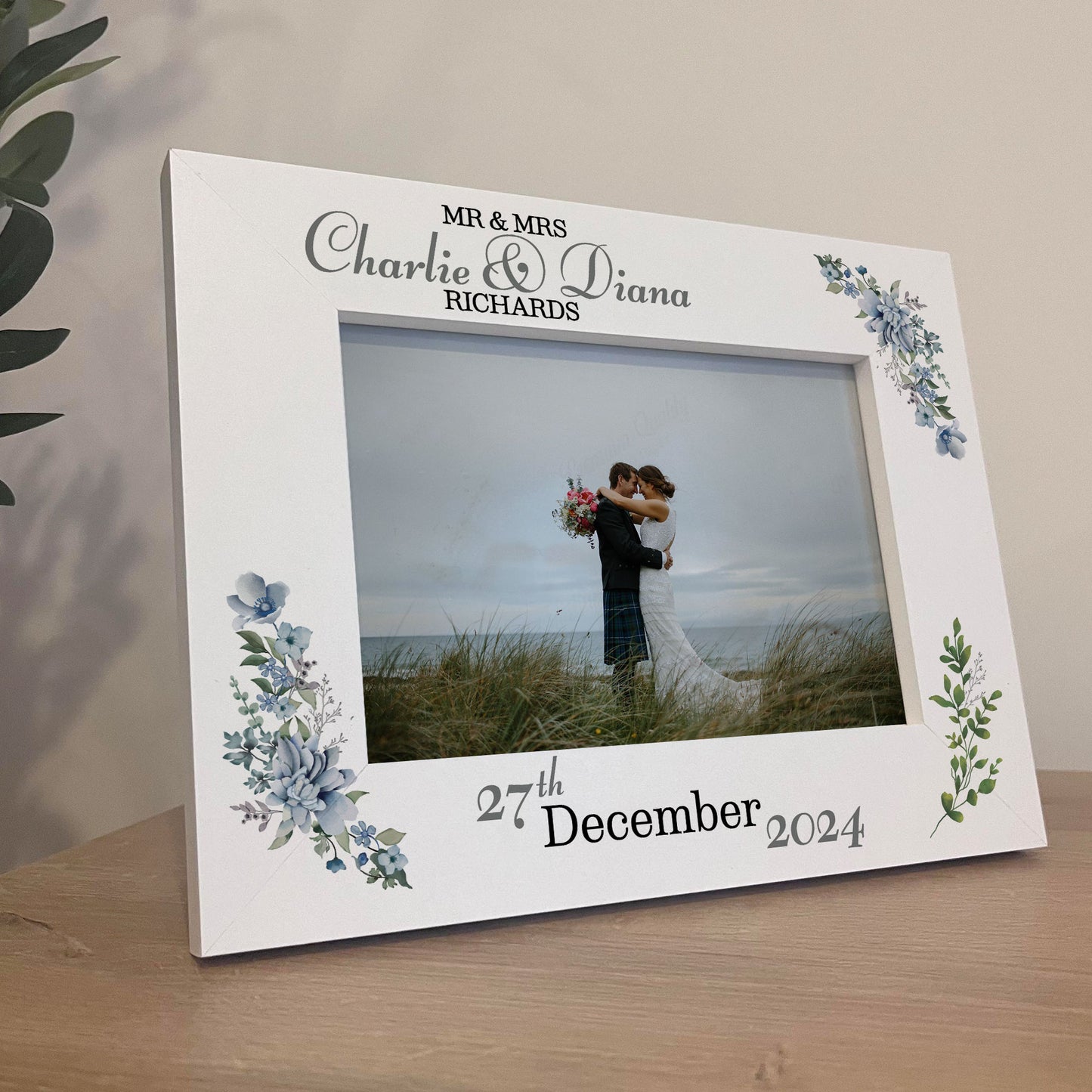 Wedding Day Photo Frame Gift With Floral Leaves Personalised