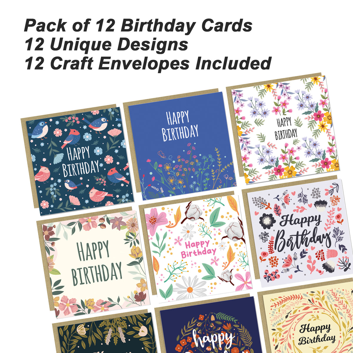 Happy Birthday Cards Pack of 12 Cards For Friends Card For Her