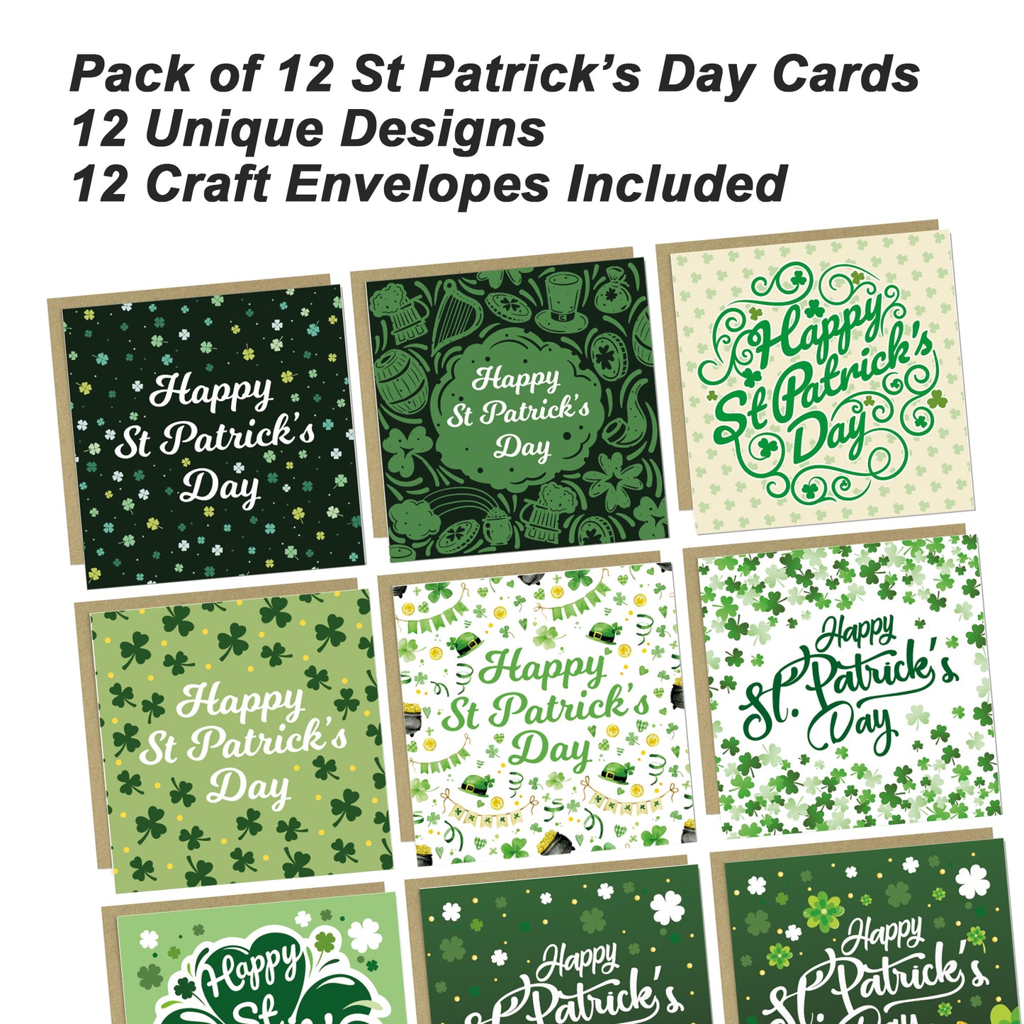 St Patricks Day Card Pack of 12 Card Multipack Happy St Patricks