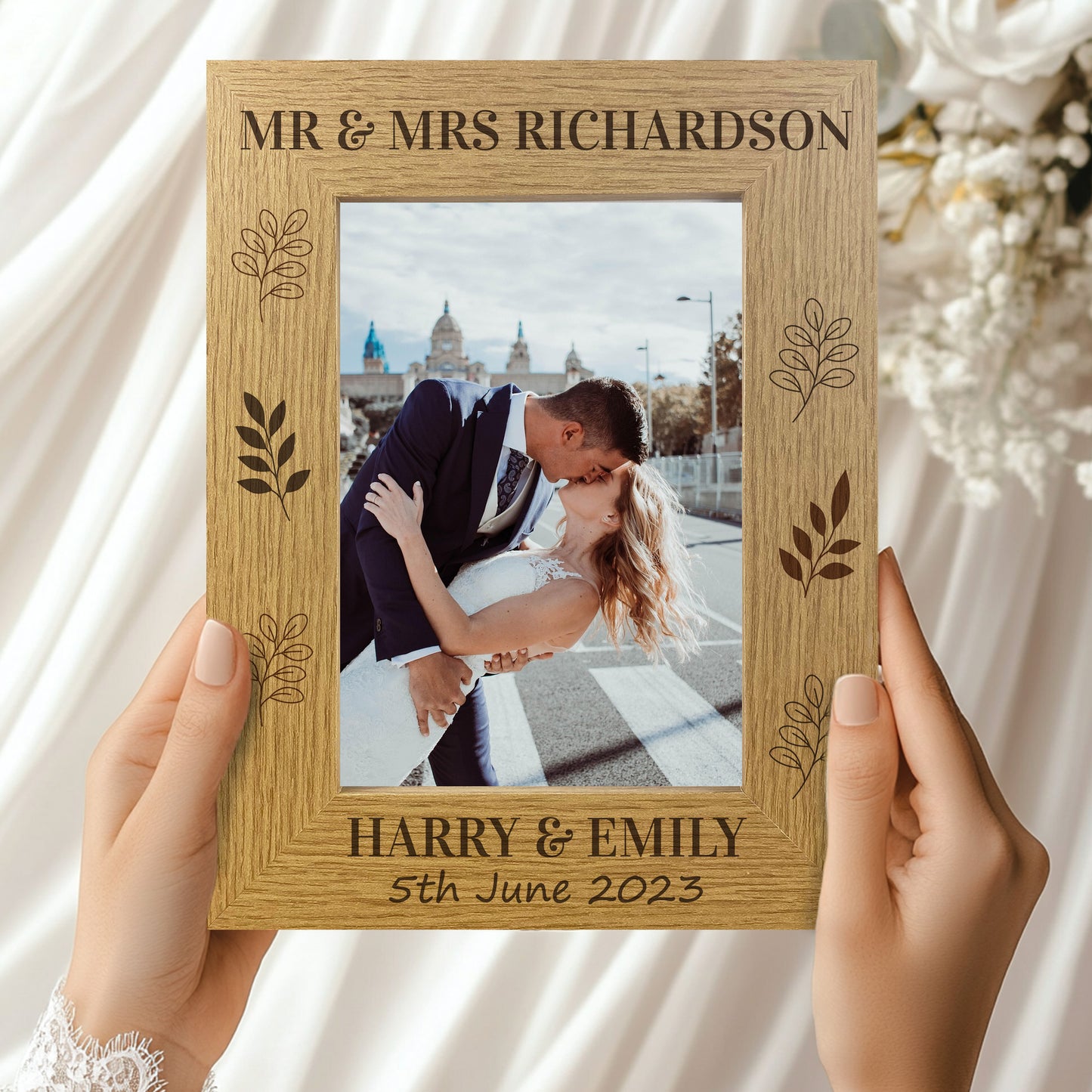 Personalised Wood Wedding Photo Frame and Heart Gift Bride Groom