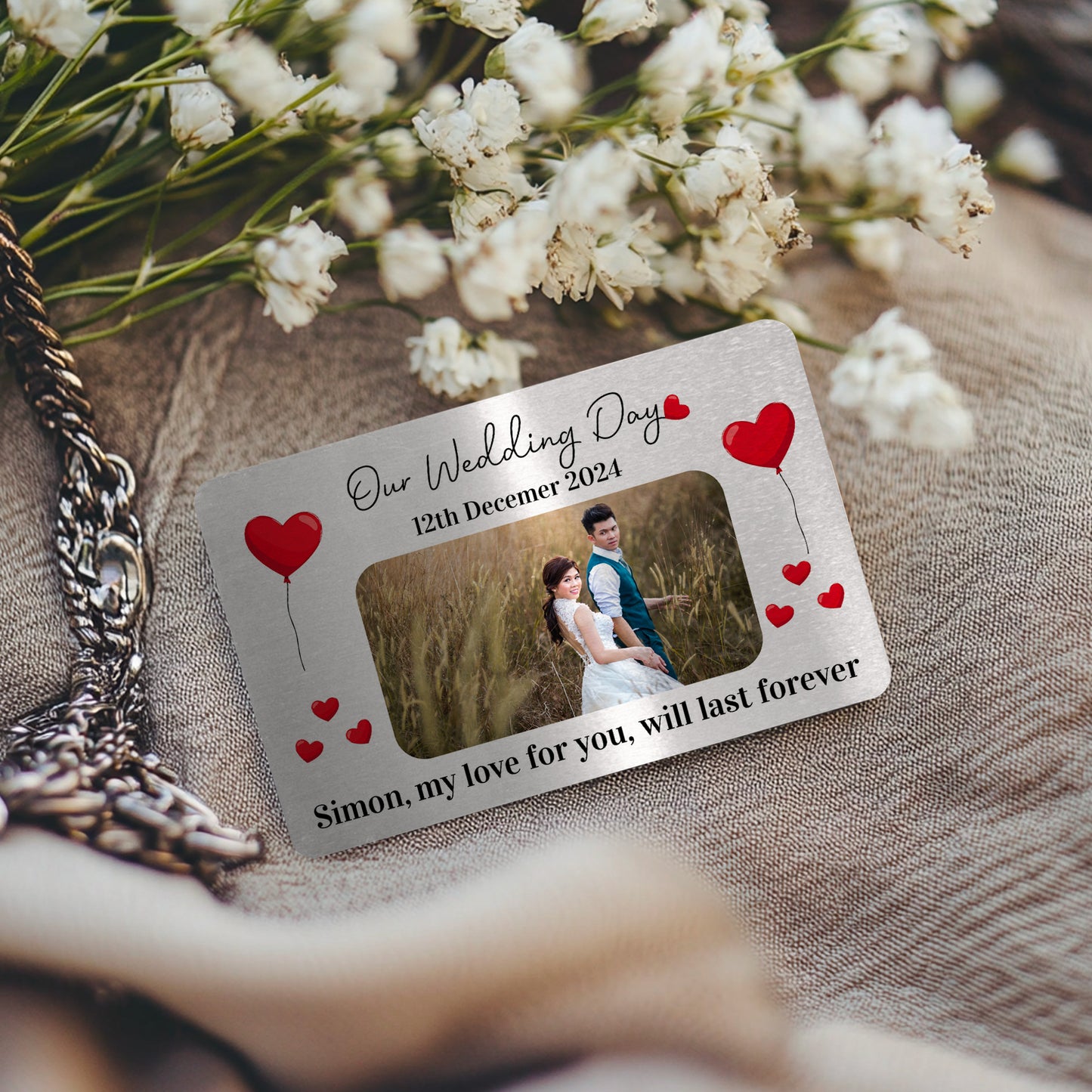 Our Wedding Day Gift Personalised Photo Metal Wallet Card Gift