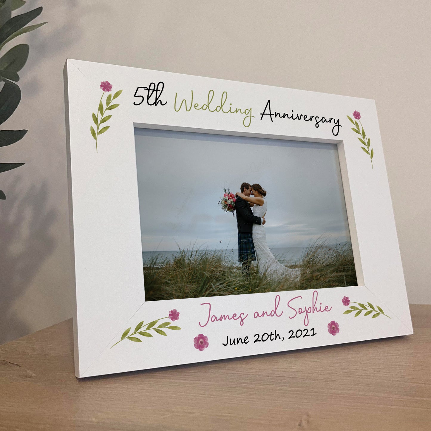 5th Anniversary Wedding Gifts Personalised 7x5 White Frame