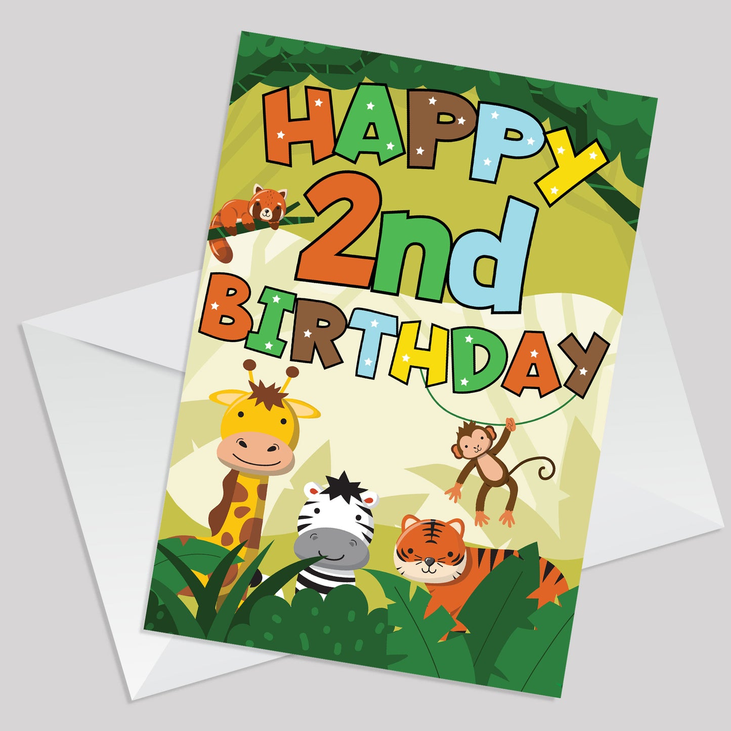 2nd Birthday Jungle Animal Card for Boys Girls 2 Year Old Card