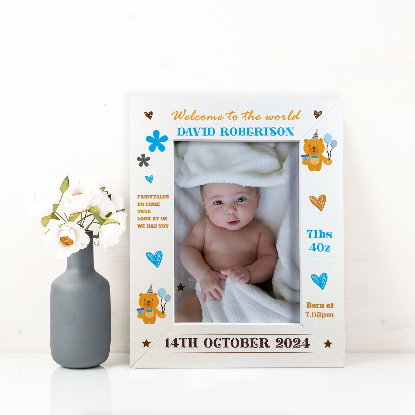 Personalised Baby Boy Photo Frame With Birth Details Welcome