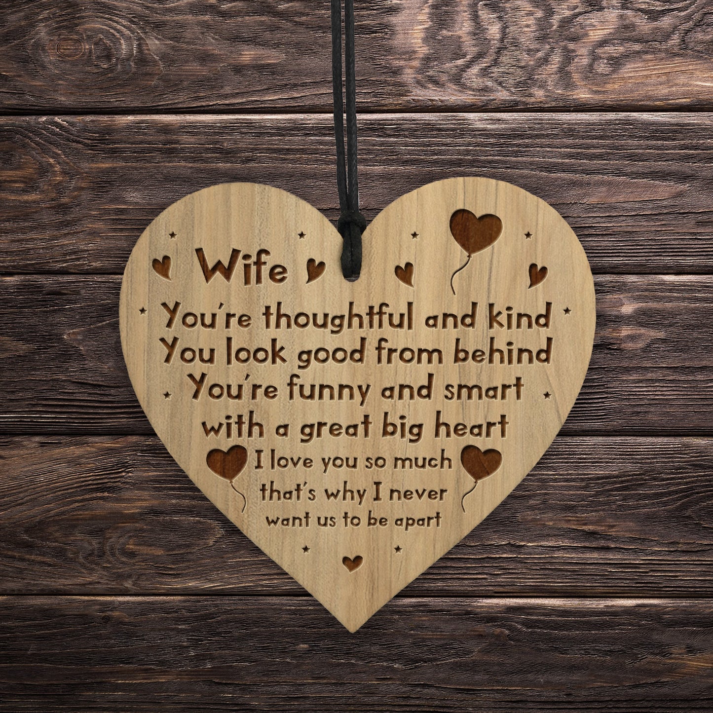 Wife Gifts For Birthday Anniversary Engraved Wood Heart Gift