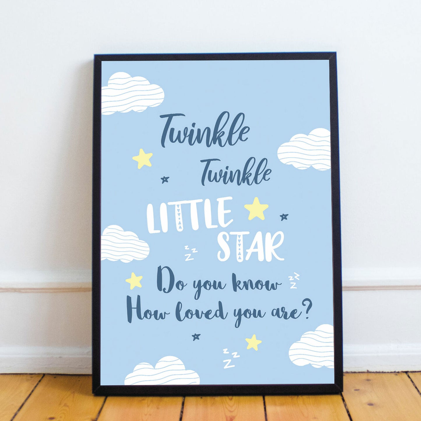 Blue Nursery Prints Set of 3 Baby Boys Girls Bedroom Wall Art
