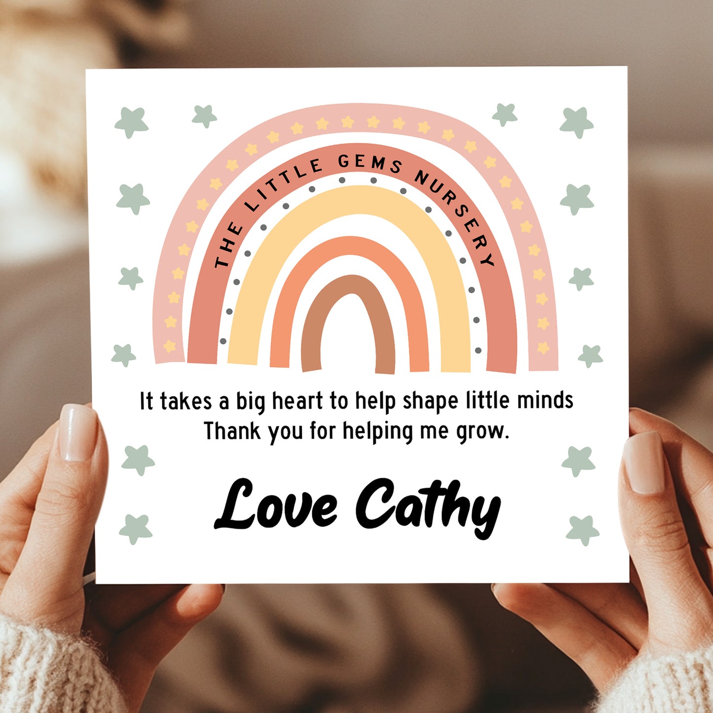 Personalised Cute Teacher Card With Kraft Envelope Rainbow