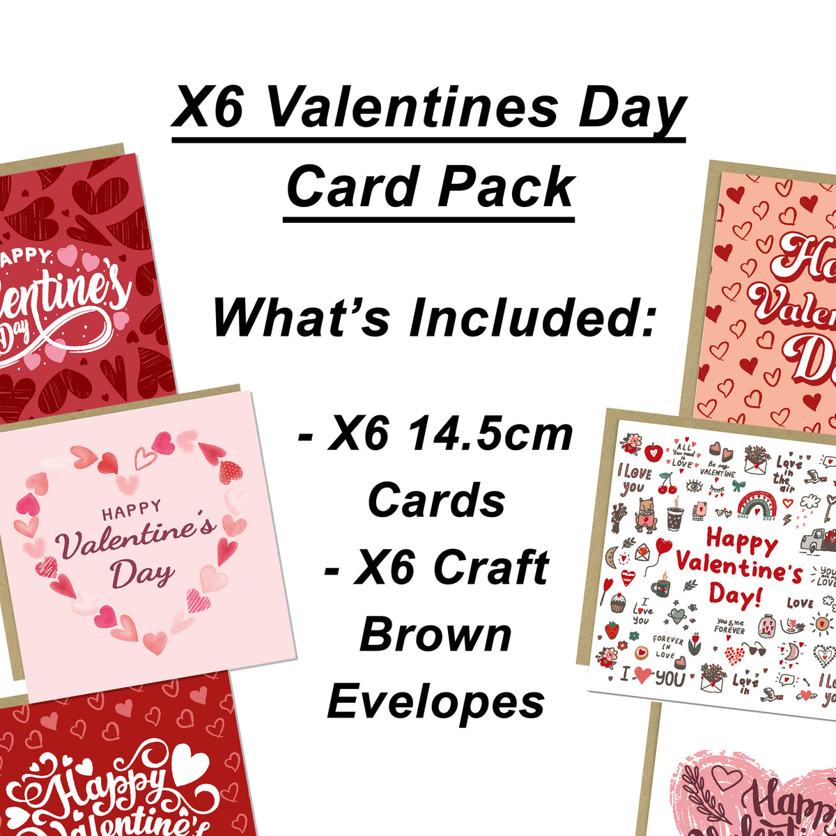 Happy Valentines Day Card Set of 6 Greetings Cards Him Her