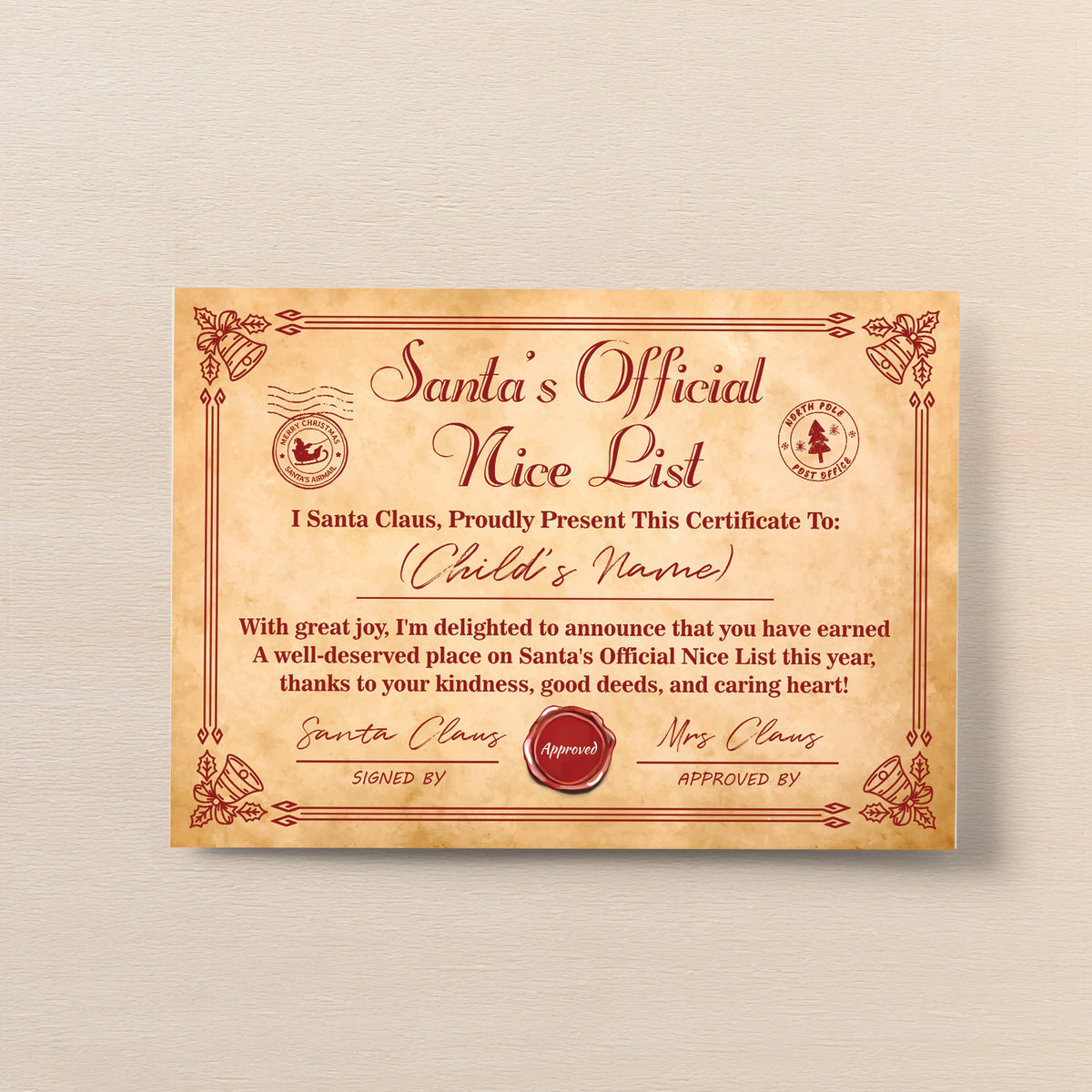 Santas Nice List Christmas Eve Gift For Children Personalised
