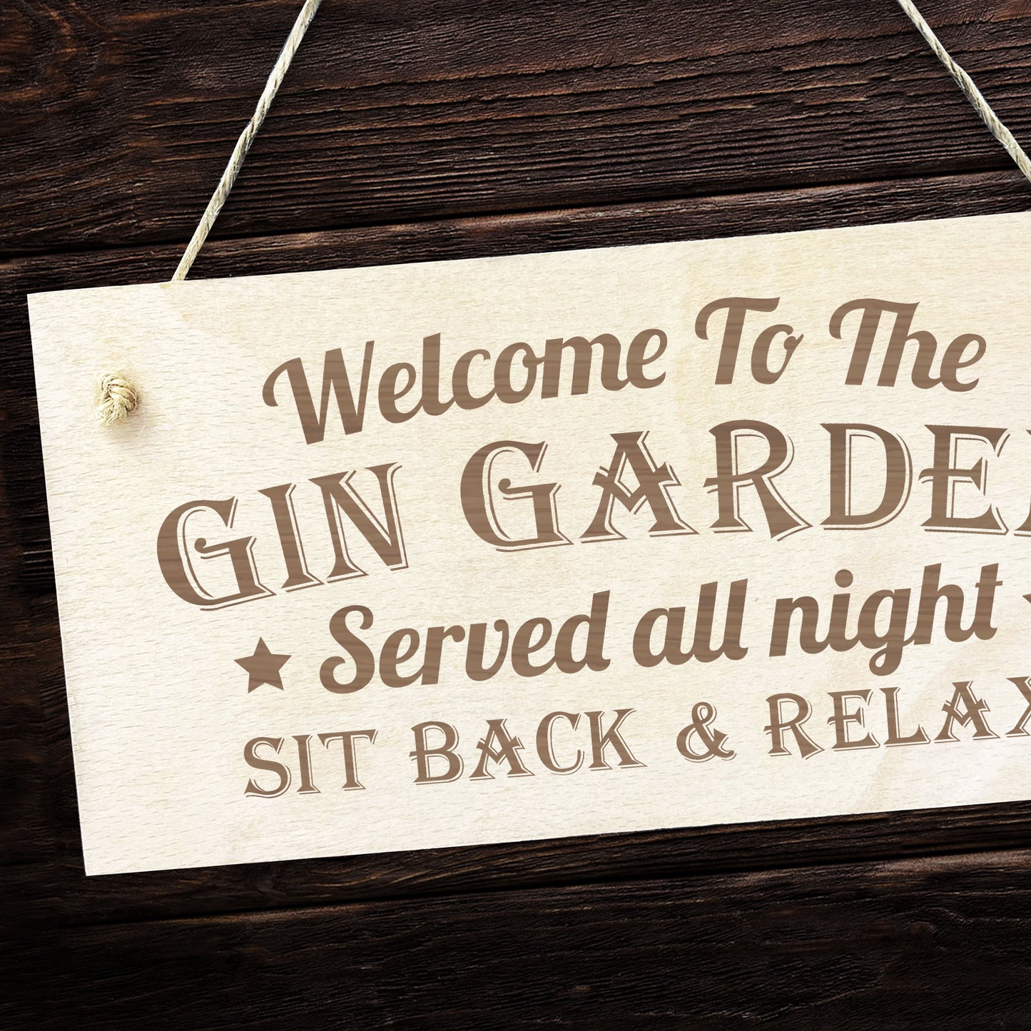GIN GARDEN SIGN Engraved Hanging Wall Sign Home Bar Sign