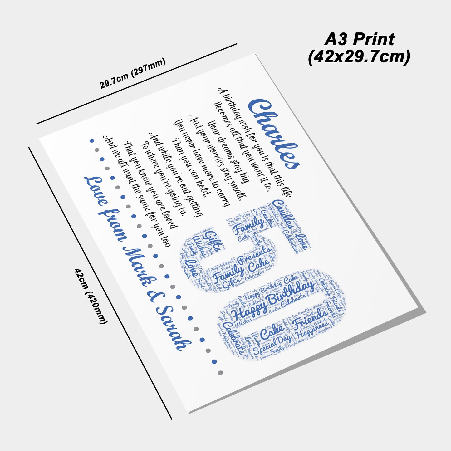 Personalised 50th Birthday Gift for Him Men Husband Dad A3 Print