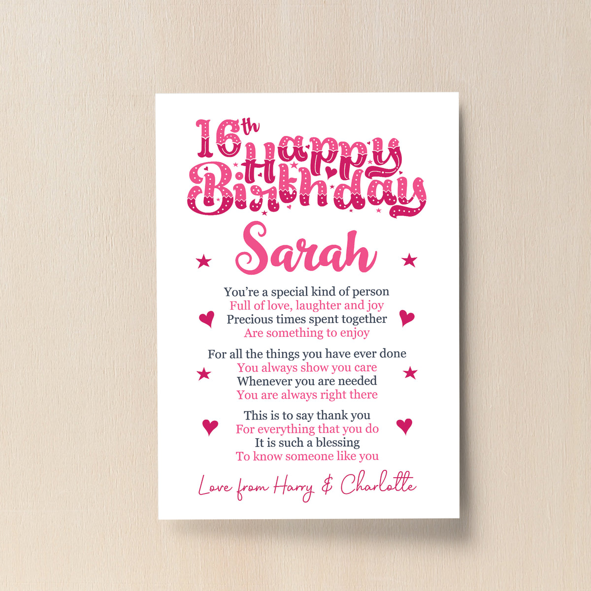 PERSONALISED 16th Birthday Gifts For Her Gift For Daughter A4