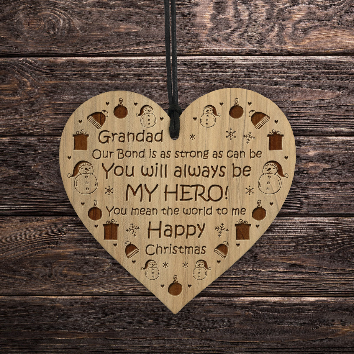 Grandad Happy Christmas Novelty Wooden Heart Gift For Grandad