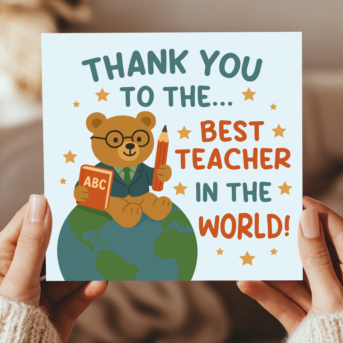 Best Teacher In The World Card With Kraft Envelope Thank You