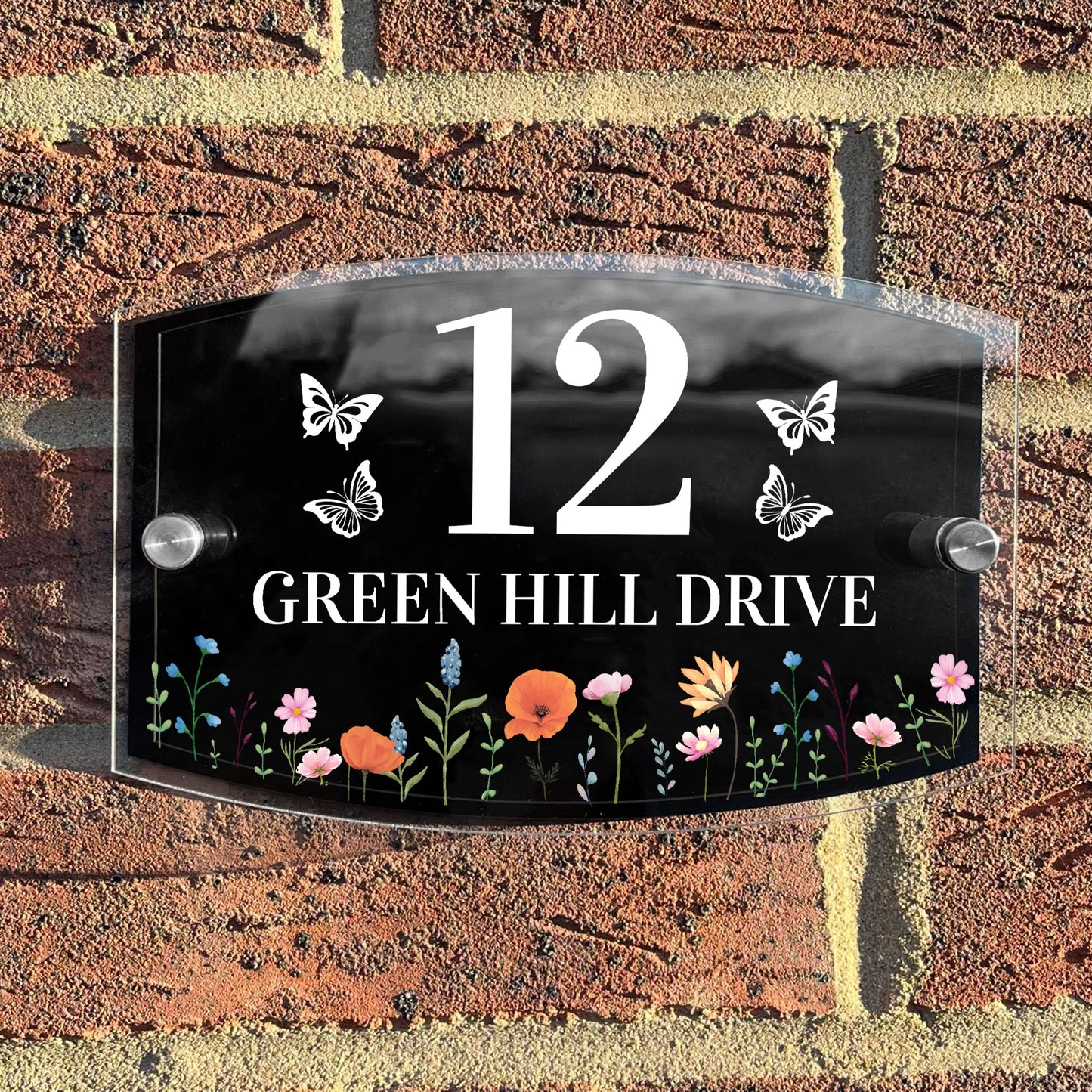 Contemporary House Sign Floral Door Sign Personalised Name Plate