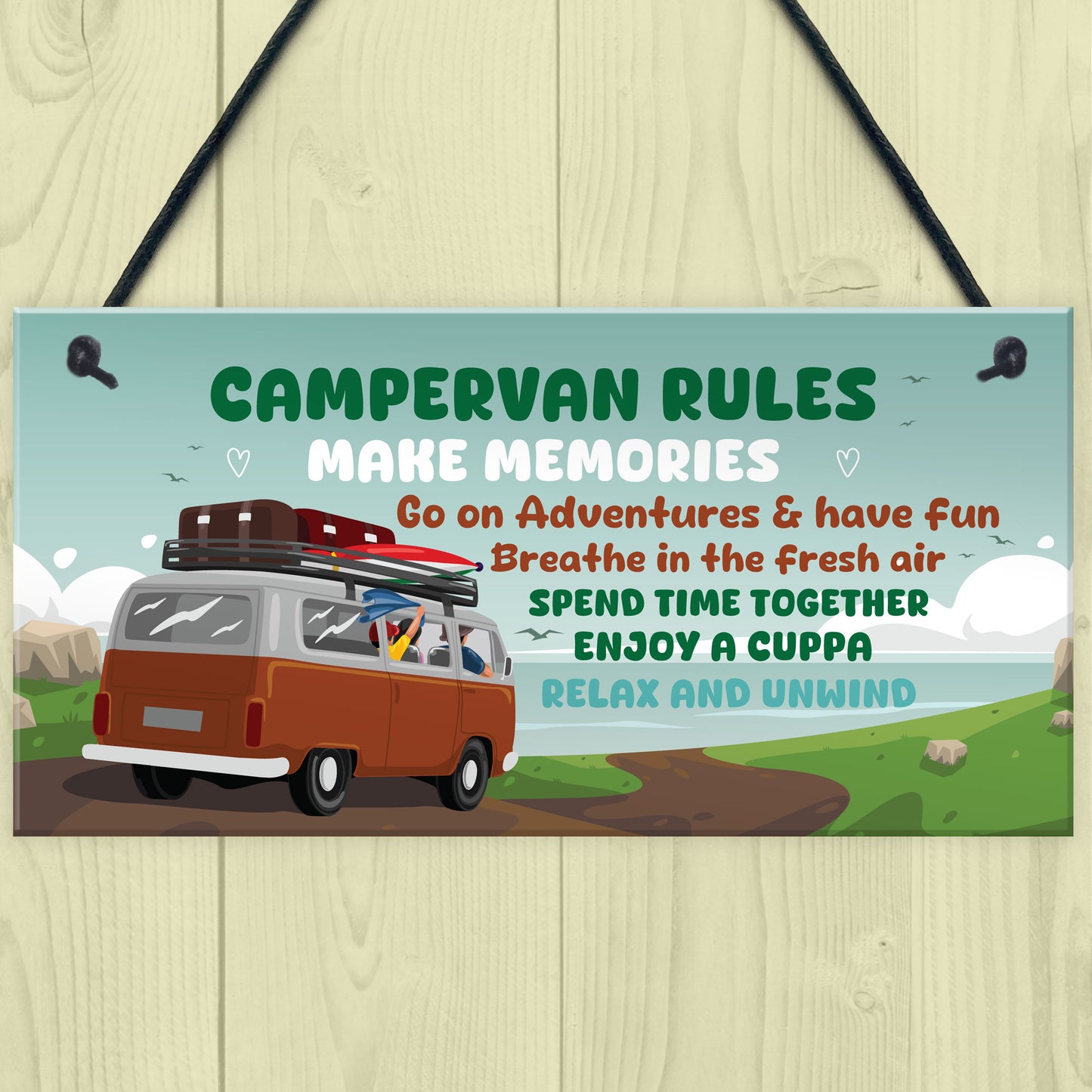Campervan Rules Sign Hanging Door Plaque Caravan Sign Holiday