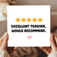Funny Teacher Card 5 Star Review Thank You Cards For Teachers