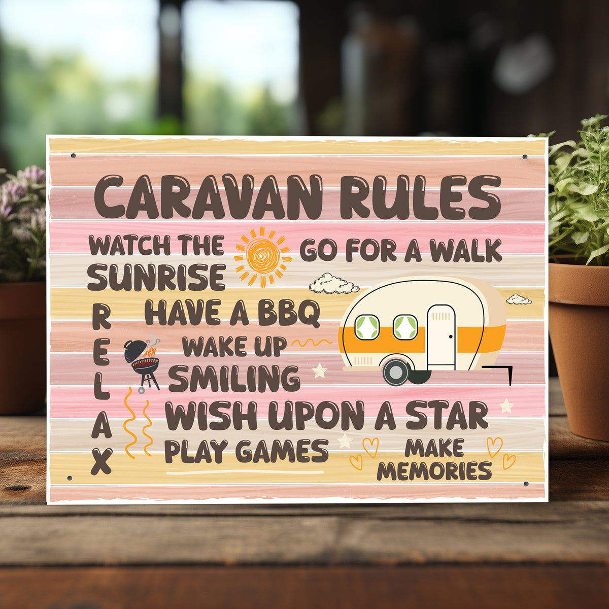 Colourful CARAVAN RULES SIGN Wall Door Plaque Caravan Sign