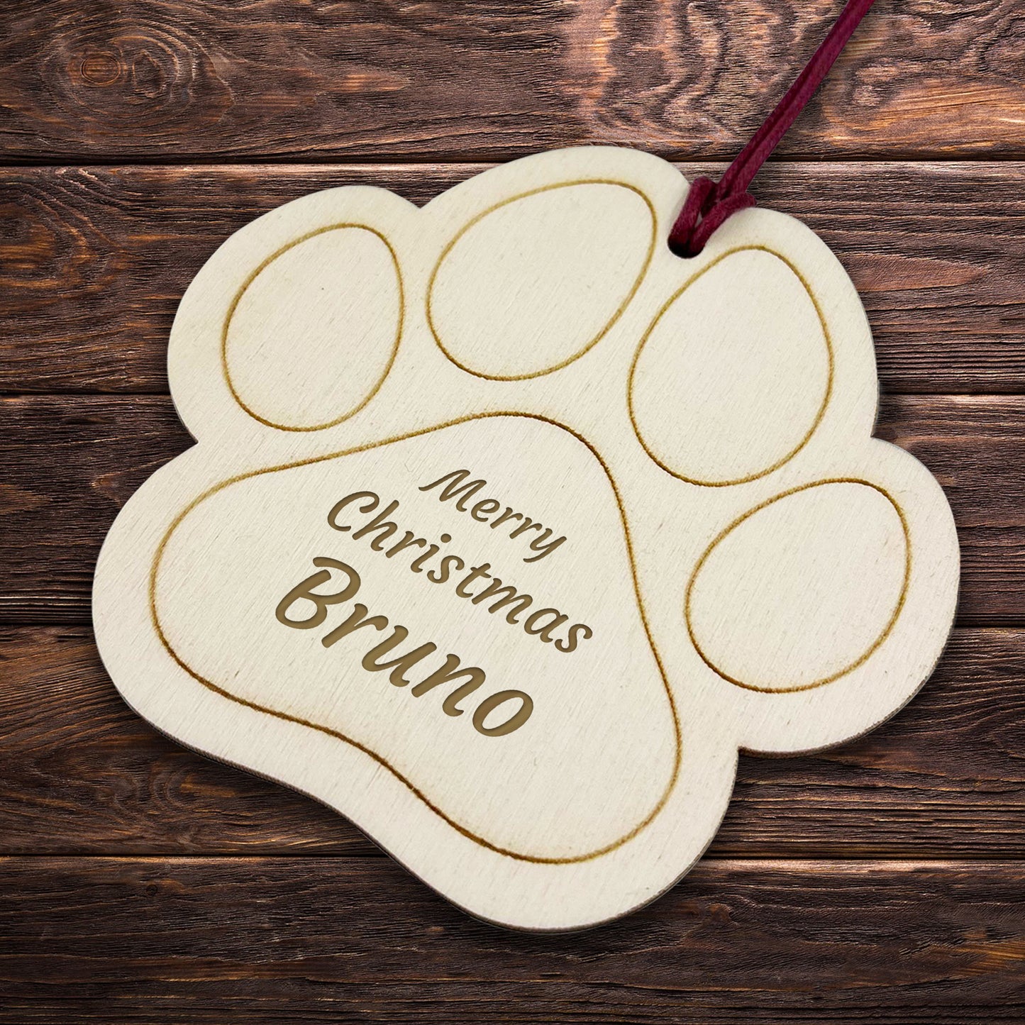 Personalised Pet Paw Print Wooden Engraved Bauble Dog Christmas