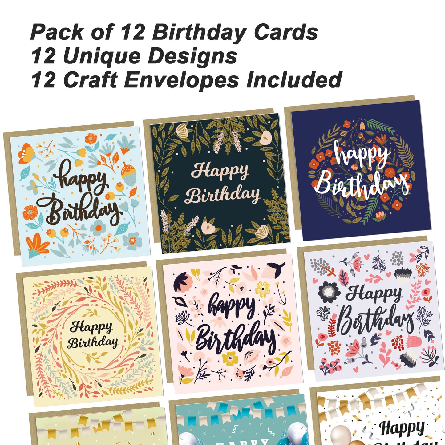 Happy Birthday Cards Pack Multipack 14.5x14.5cm Card Mum