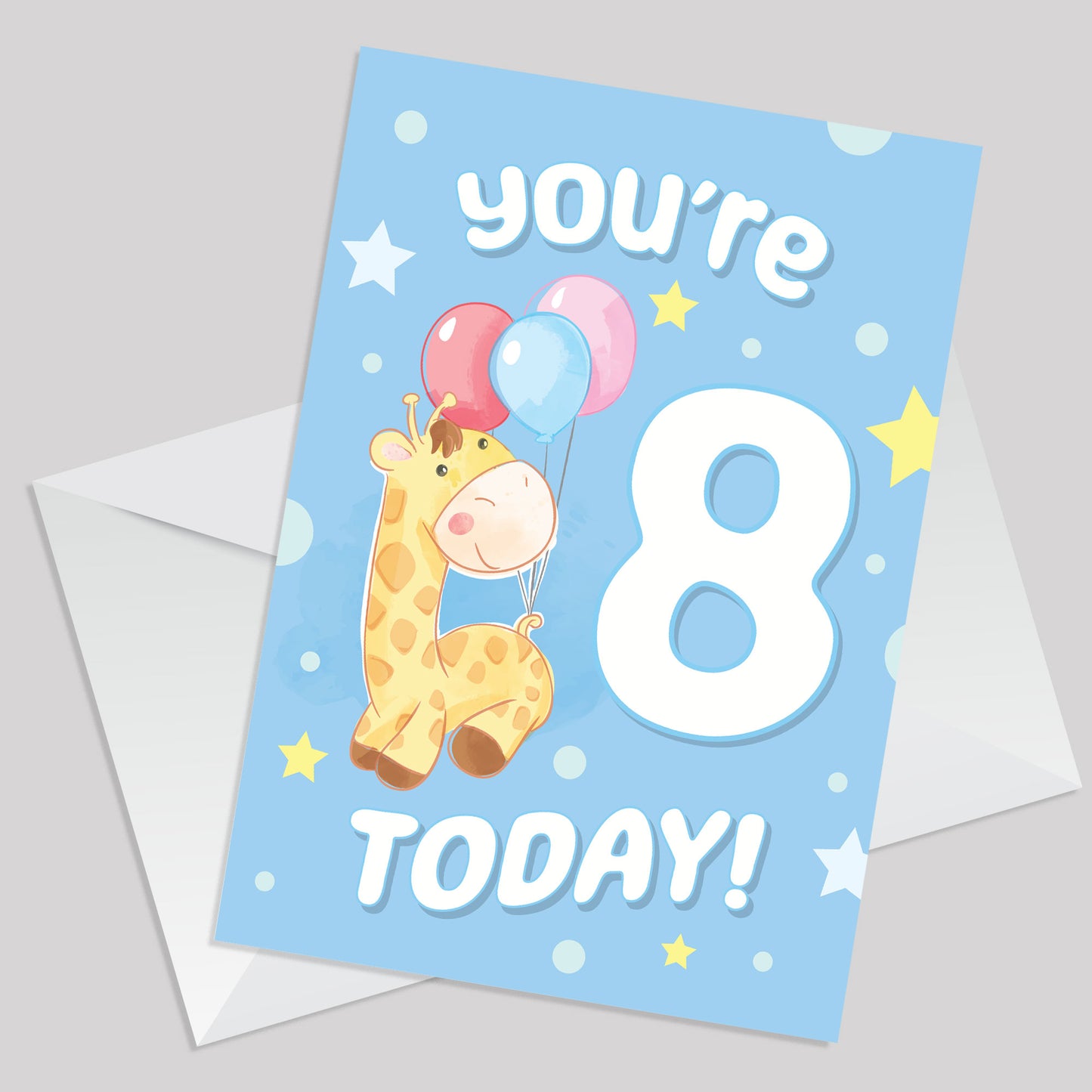 8th Birthday Age 8 Children's Kids Baby Giraffe Greetings Card