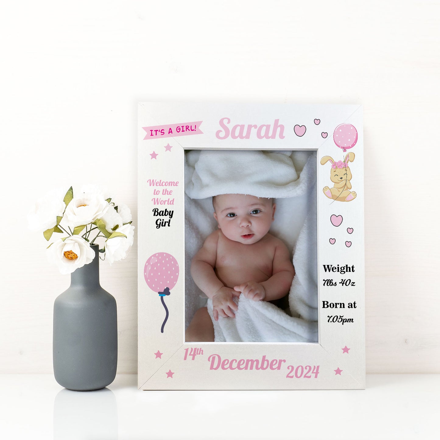 BABY GIRL Nursery Picture Frames Birth Details Personalised 7x5