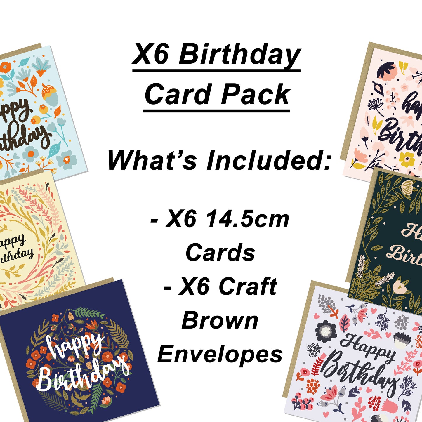 6 Assorted Birthday Cards for Women Multipack Floral Birthday