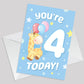 4th Birthday Age 4 Children's Kids Baby Giraffe Greetings Card