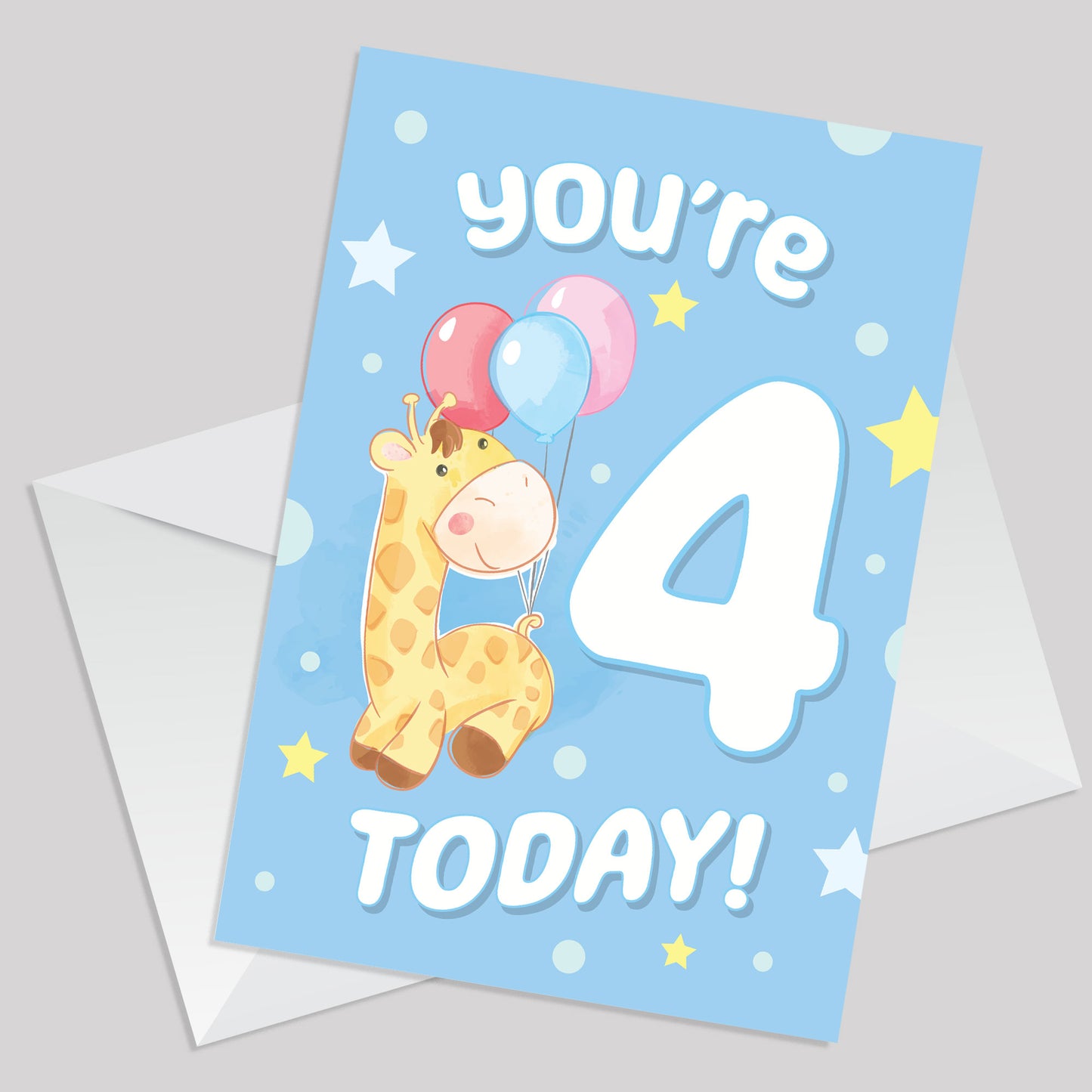 4th Birthday Age 4 Children's Kids Baby Giraffe Greetings Card