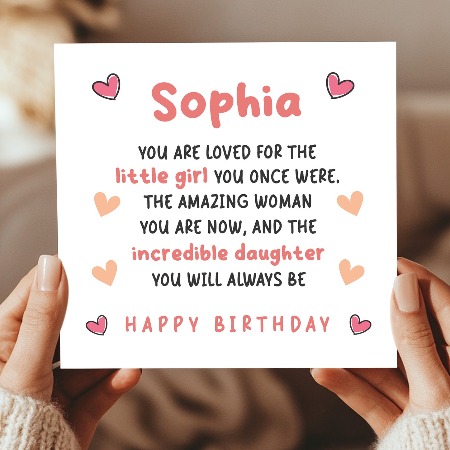 Daughter Birthday Card Personalised With Any Name Card From Mum