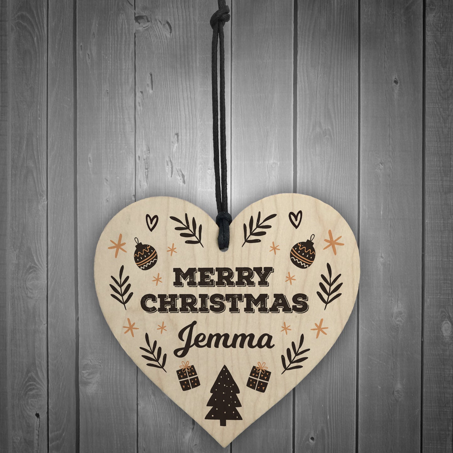 Personalised Merry Christmas Wood Heart Gift For Friends Family