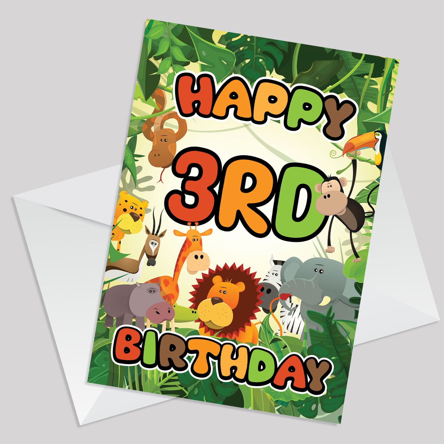 3rd Birthday Card for Boy Girl Jungle Safari Animals 3 Years