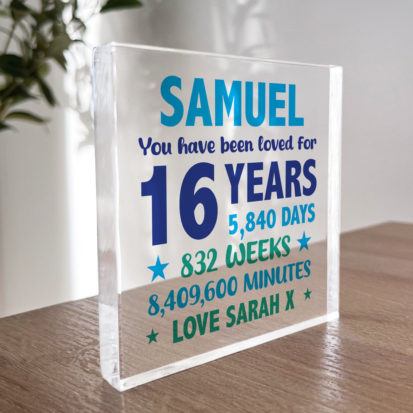 PERSONALISED 16th Birthday Gifts For Him Son Dad Brother Block