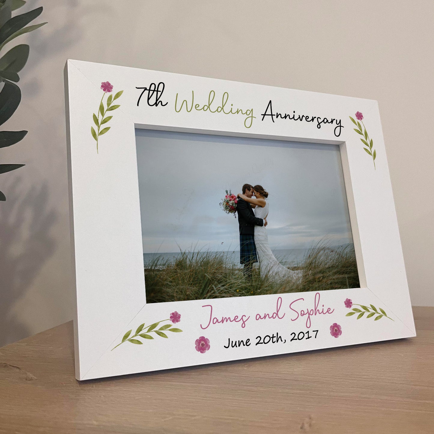 7th Anniversary Wedding Gifts Personalised 7x5 White Frame