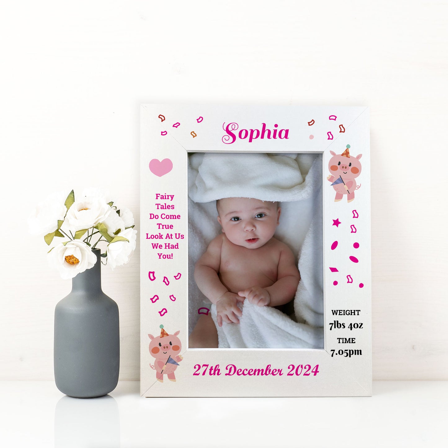 Beautiful Baby Girl Picture Frame Birth Details Personalised