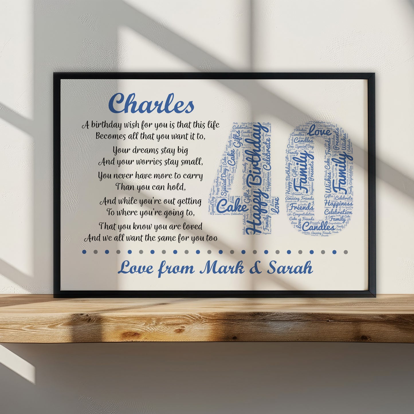 Personalised 40th Birthday Gifts for Him Men Dad A3 Framed Print