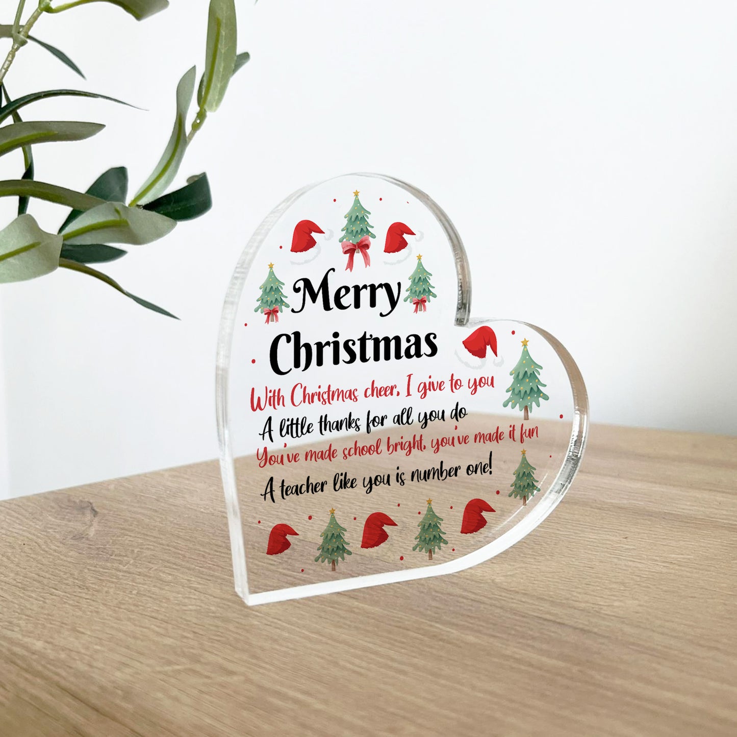 Gift For Teacher Teaching Assistant For Christmas Heart Plaque