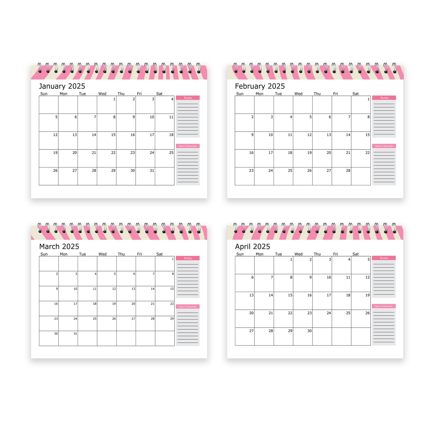 2025 Pink Calendar Desktop Office Planner Month to View Planner